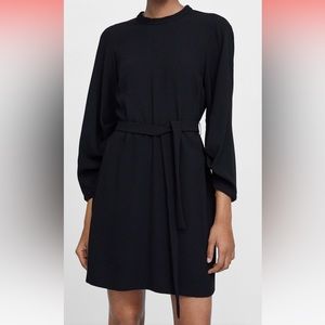 Black gathered long sleeve dress